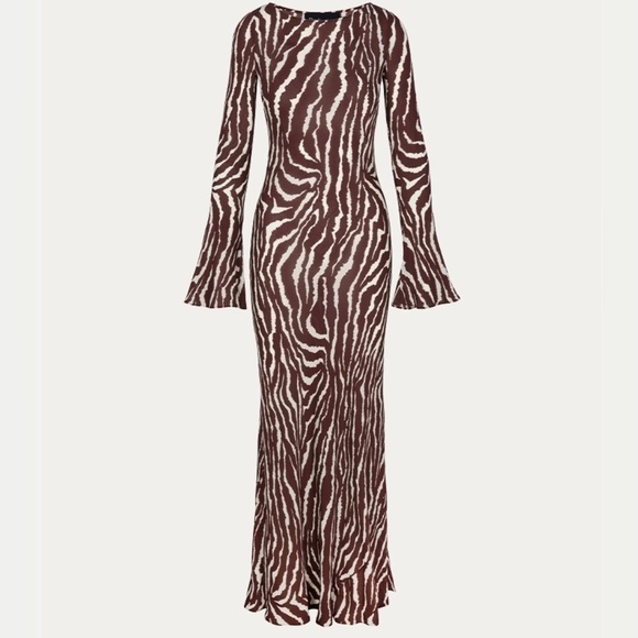 Andrea Sexy Zebra Print Long Sleeves See Through Maxi Dress - Picture 8 of 12